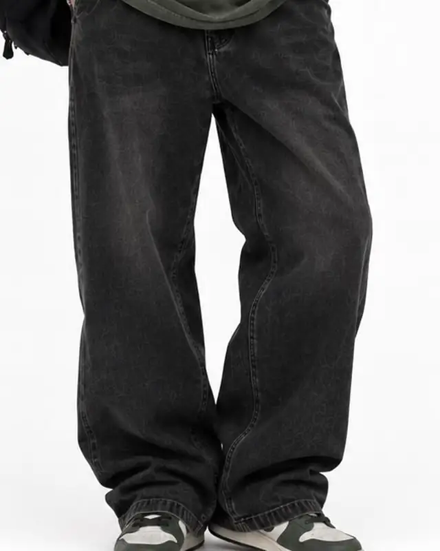 Washed Black Baggy Jeans, Front